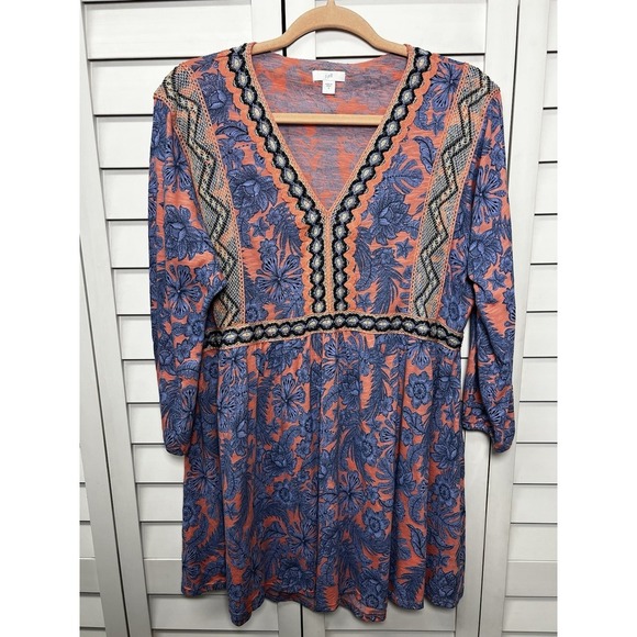 J. Jill Boho Floral Embroidered V-Neck 3/4 Sleeve Tunic Top Women's Size Small - Picture 5 of 13